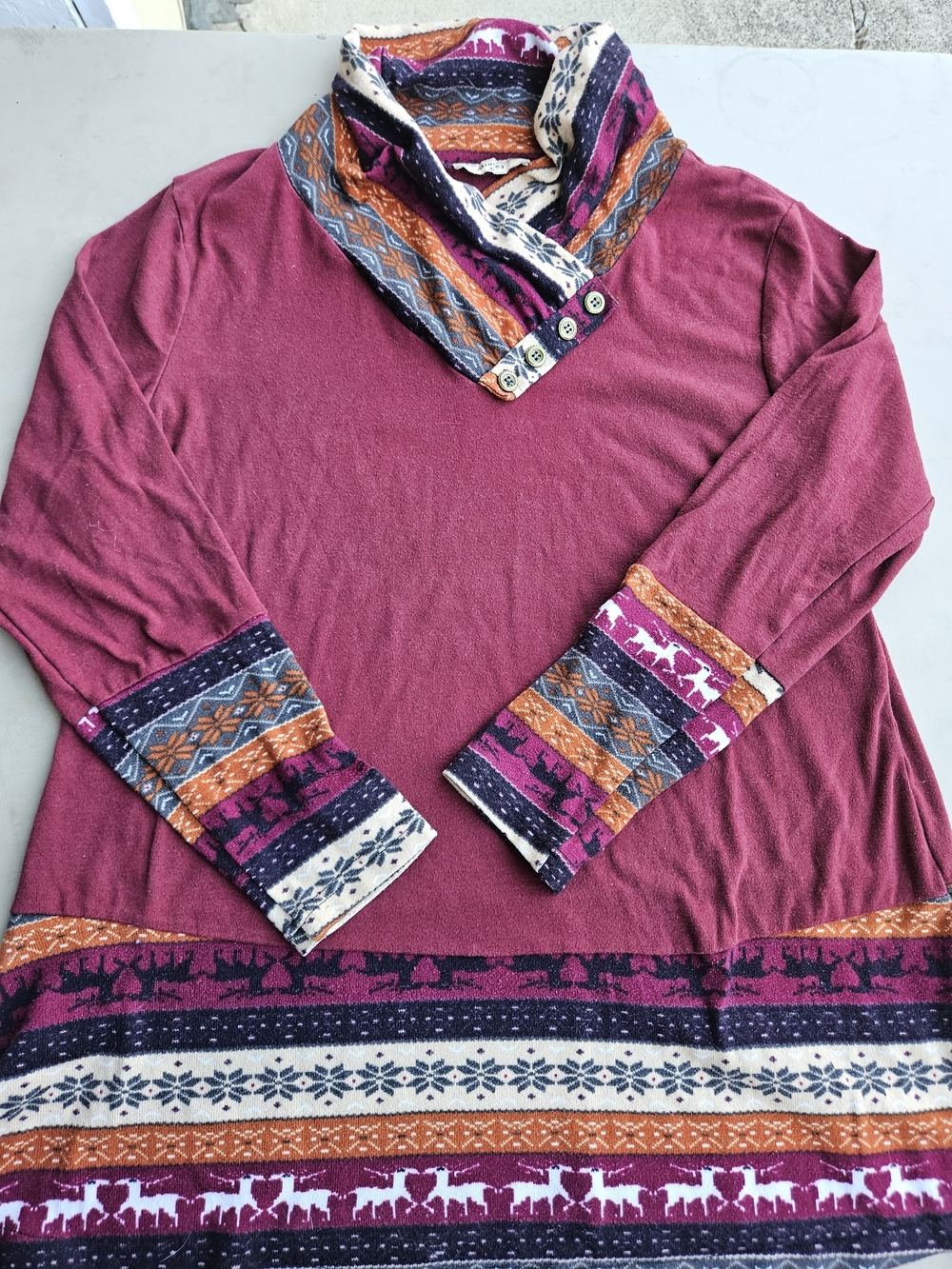 Women's Long Sleeve Patterned Cowl Neck Top - Magenta